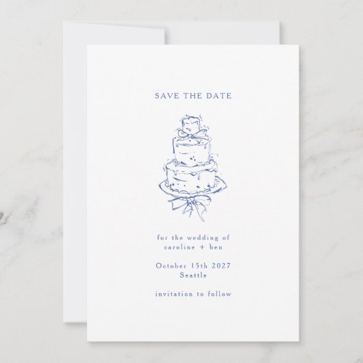 Oud Franse Blauwe Doodle Minimalistische Trouwtaar Save The Date (Voorkant)
