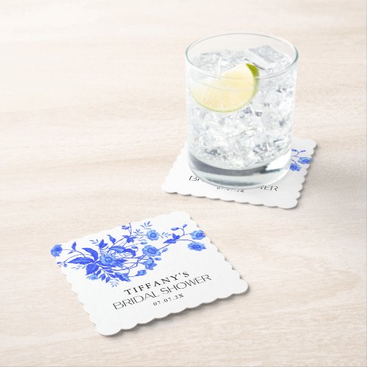 Oud Franse Toile Blauwe Bloem Bruidsdouche Kartonnen Onderzetters (Insitu)