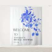 Oud Franse Toile Blauwe Bloem Bruidsdouche Wandkleed (Voorkant)