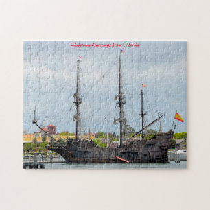 Oud galjoen schip Florida. Kerstgroeten Legpuzzel