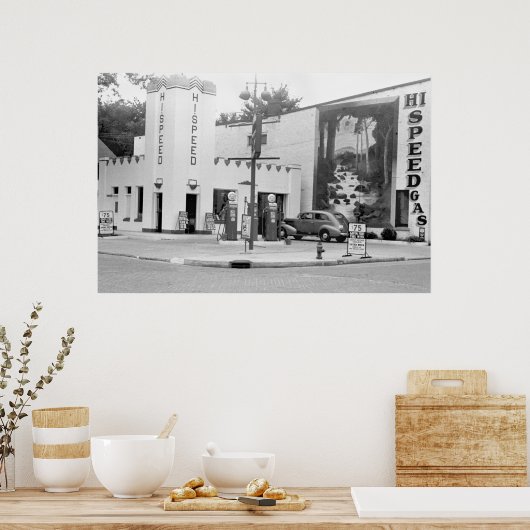 Oud gasstation poster (Keuken)