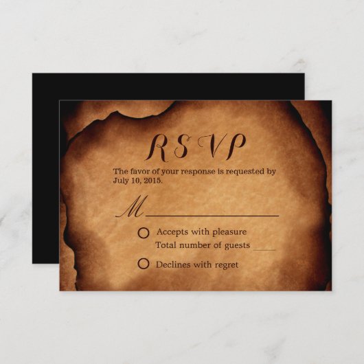oud gebrand papieren huwelijk RSVP (Voorkant / Achterkant)