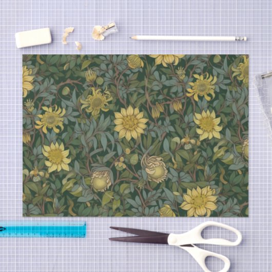 Oud Geel Bloemmotief Tissuepapier (Craft)