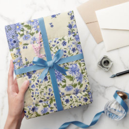Oud-gefaseerd blauw Floral Quilt Pattern Cadeaupapier