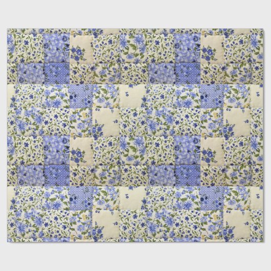 Oud-gefaseerd blauw Floral Quilt Pattern Cadeaupapier (Vlak)