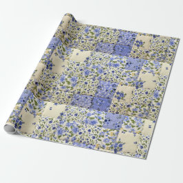 Oud-gefaseerd blauw Floral Quilt Pattern Cadeaupapier