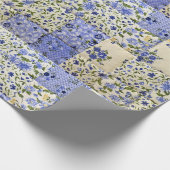 Oud-gefaseerd blauw Floral Quilt Pattern Cadeaupapier (Hoek)