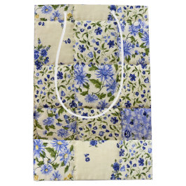 Oud-gefaseerd blauw Floral Quilt Pattern Medium Cadeauzakje