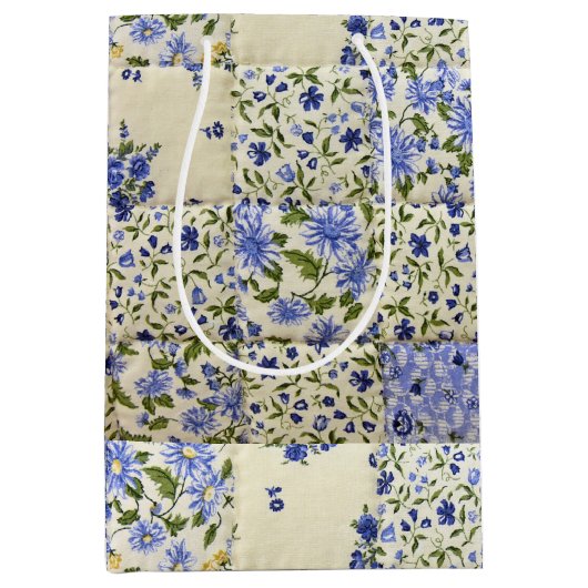 Oud-gefaseerd blauw Floral Quilt Pattern Medium Cadeauzakje (Voorkant)