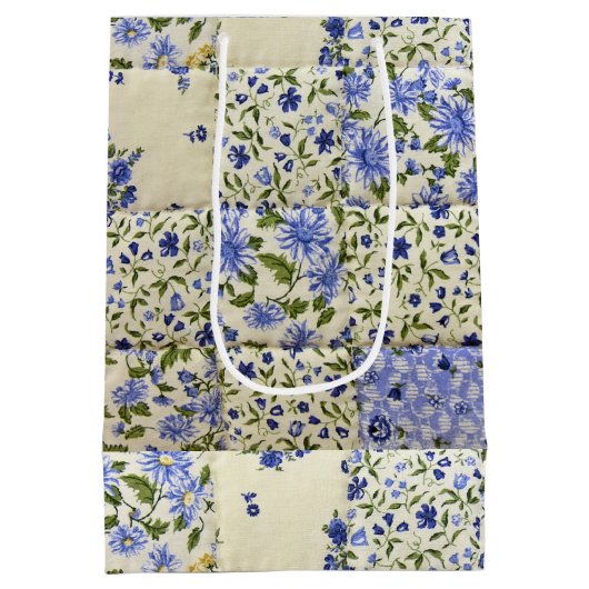 Oud-gefaseerd blauw Floral Quilt Pattern Medium Cadeauzakje (Achterkant)