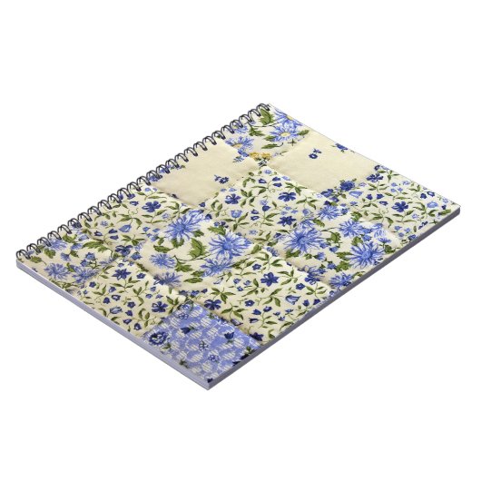 Oud-gefaseerd blauw Floral Quilt Pattern Notitieboek (Linkerzijde)