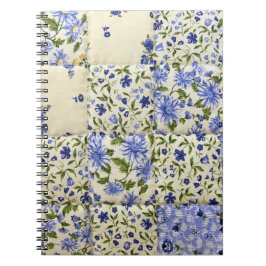 Oud-gefaseerd blauw Floral Quilt Pattern Notitieboek