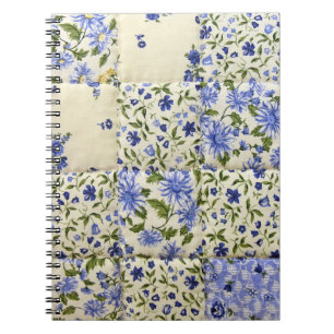 Oud-gefaseerd blauw Floral Quilt Pattern Notitieboek