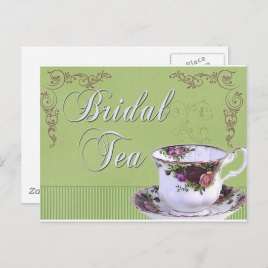 Oud-gefaseerde uitnodiging van Bridal Tea (Voorkant / Achterkant)