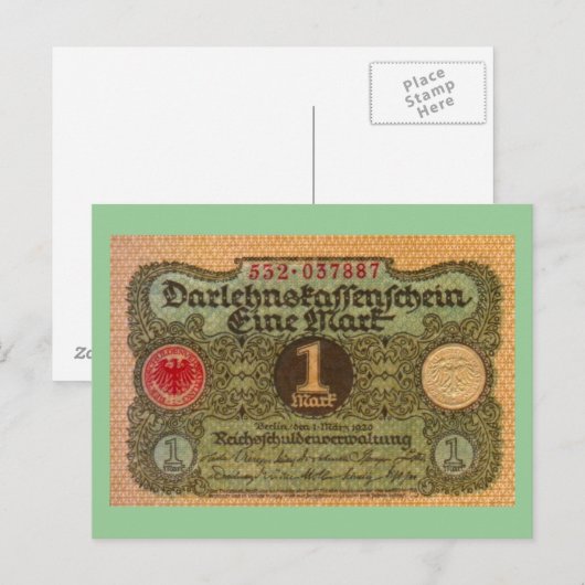 Oud geld: 1 Duitse mark Briefkaart (Voorkant / Achterkant)