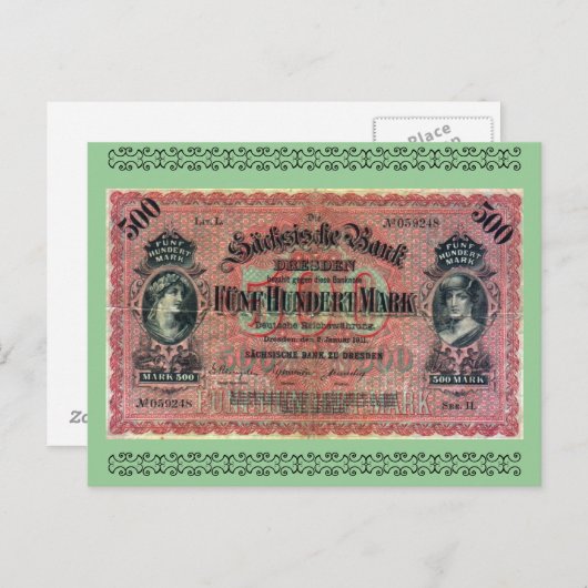Oud geld: 500 Duitse mark Briefkaart (Voorkant / Achterkant)