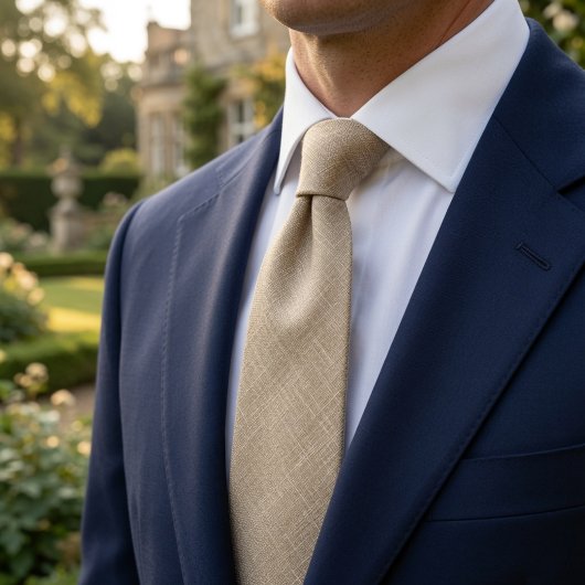 Oud Geld Beige Linnen Birdseye Tweed Stof Stropdas