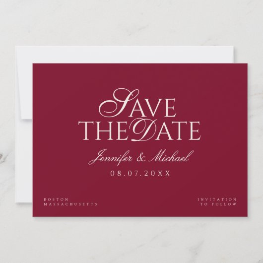 Oud Geld Bordeaux Trouwfeest Save The Date (Voorkant)
