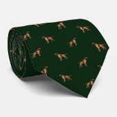 Oud Geld Bosgroen Herringbone Pointer Hond Stropdas (Opgerold)