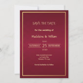 Oud Geld Bourgondië & Goud Elegant Save The Date (Voorkant)