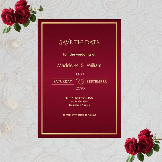 Oud Geld Bourgondië & Goud Elegant Save The Date