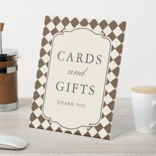 Oud Geld Bruine Geruite Trouwkaarten & Cadeaus Reclamebord Met Voetstuk