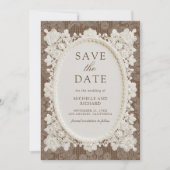 Oud Geld Bruine Ivoor Kant Bruidsjurk Save The Date (Voorkant)