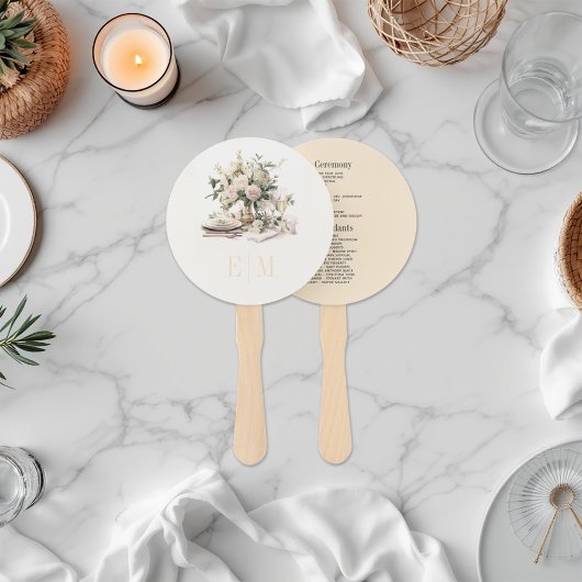 Oud Geld Champagne en Blush Huwelijksprogramma Handwaaier