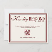 Oud Geld Chic Burgundy Ivoor QR Code Bruiloft RSVP Kaartje (Voorkant)