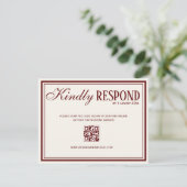 Oud Geld Chic Burgundy Ivoor QR Code Bruiloft RSVP Kaartje (Staand voorkant)
