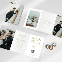 Oud geld Crest bruiloft trifold uitnodiging