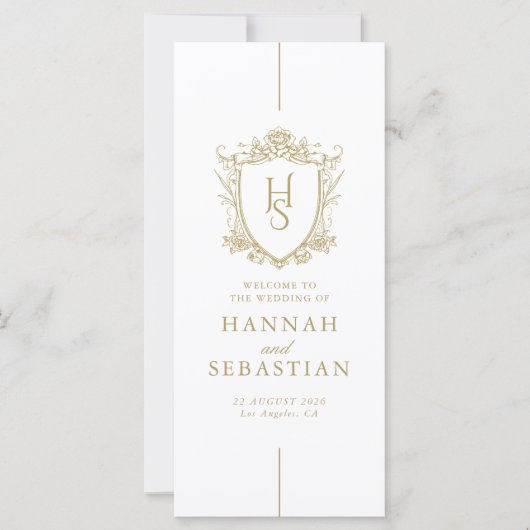 Oud geld Crest Wedding Program Kaart (Voorkant)