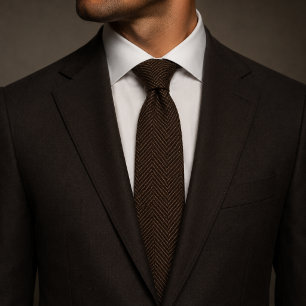 Oud Geld Donkerbruine Herringbone Tweedstof Stropdas