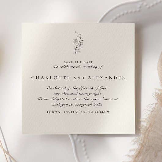 Oud geld esthetische bruiloft bespaar de datum kaart