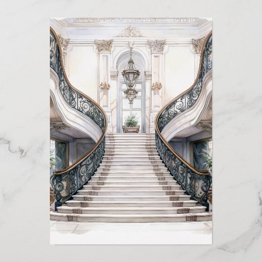 Oud geld esthetische bruiloft repetitie diner folie uitnodiging (Achterkant)