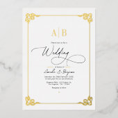 Oud geld esthetische gouden en ivoren bruiloft folie uitnodiging (Voorkant)