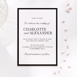 Oud geld, gebroken wit, ingelijst save the date kaart