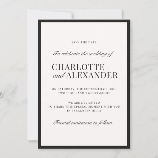 Oud geld, gebroken wit, ingelijst save the date kaart (Voorkant)