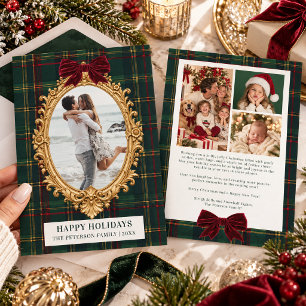 Oud Geld Groen Tartan Gouden Lijst Kerst Foto Feestdagenkaart