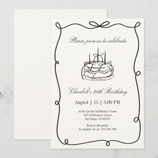 Oud geld, Hand getrokken verjaardagstaart, verjaar Kaart (Voorkant / Achterkant)