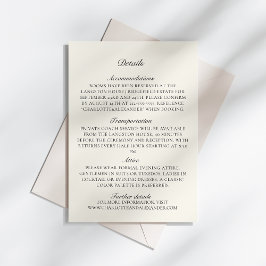 Oud geld, ivoor bruiloft details informatiekaartje