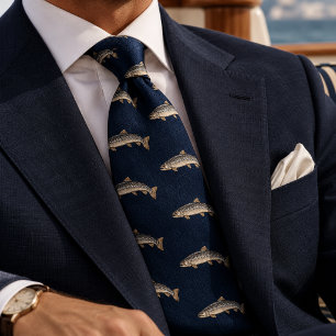 Oud Geld Middennacht Navy Visgraat Springende Zalm Stropdas