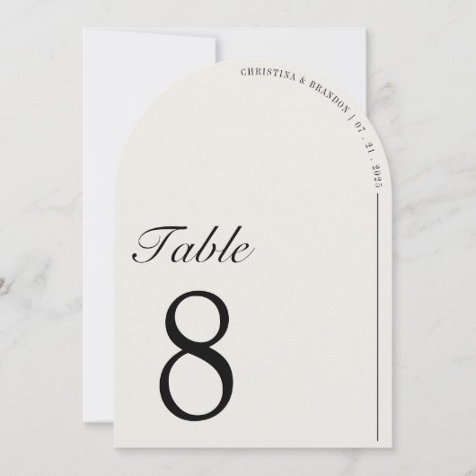 Oud Geld Minimalistische ECRU Witte Boog Tafel Num Kaart (Voorkant)