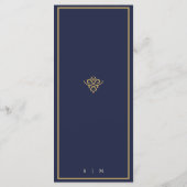 Oud Geld Navy Blauwe Trouwplattegrond Menu (Achterkant)