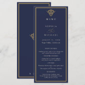 Oud Geld Navy Blauwe Trouwplattegrond Menu (Voorkant / Achterkant)