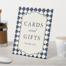 Oud Geld Navy Geruite Trouwkaarten & Cadeaus