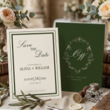 Oud Geld Olijfgroen Elegant Monogram Trouwdag
