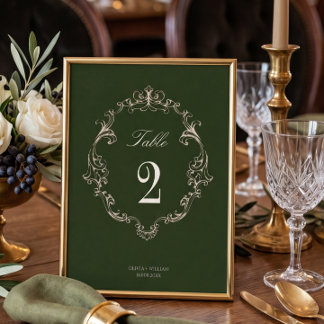 Oud Geld Olijfgroen Elegant Monogram Trouwfeest Kaart