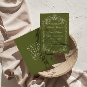 Oud Geld Olijfgroen Fantasie Huwelijk Save The Date