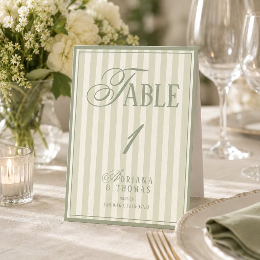 Oud Geld Pastelgroene Trouwtafel Nummer Kaart